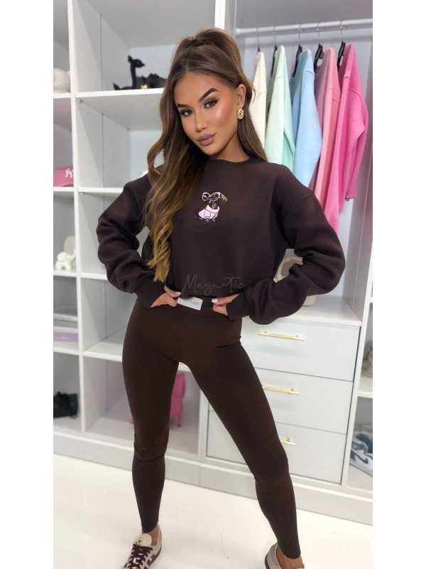 ML401 Legginsy Modelujące Damskie Millagro Naszywka z Logo Czekolada