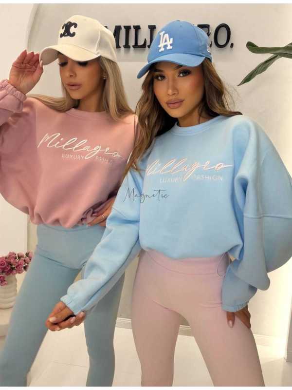 ML144 Legginsy Modelujące Damskie Millagro z Haftem Niebieskie