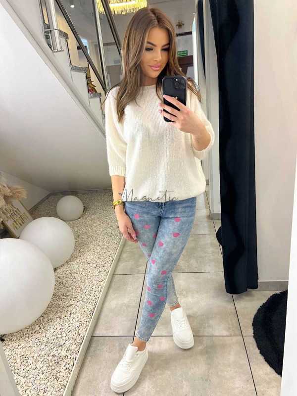 SW147 Sweter Damski z krótkim rękawem Montana Biały