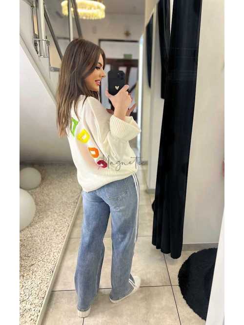 SW145 Sweter Damski Oversize Good Vibes Biały