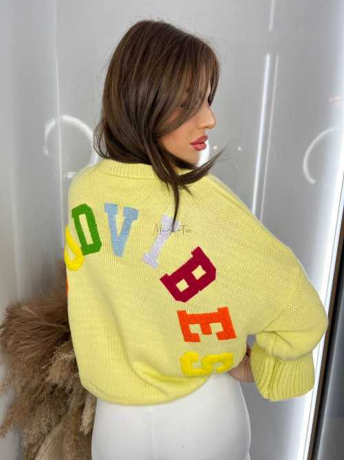 SW145 Sweter Damski Oversize Good Vibes Żółty