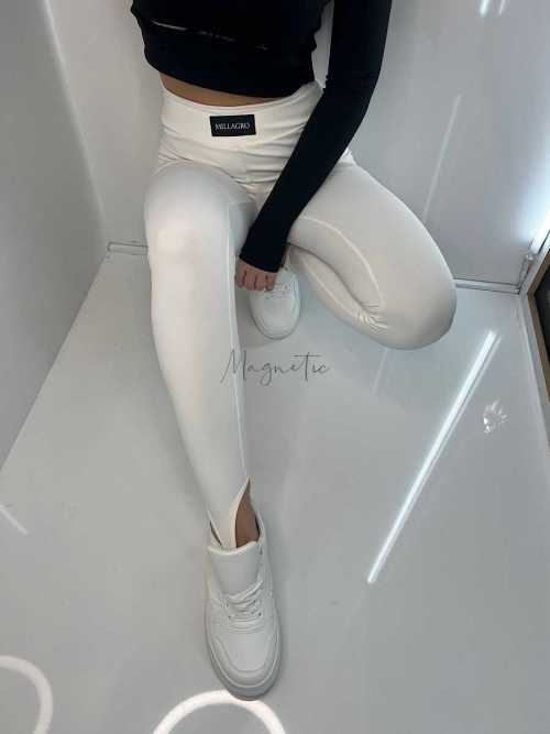 ML984 Legginsy Modelujące Millagro Lycra Narciarki na Paluszek Białe