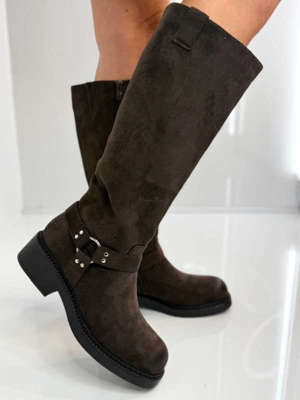 B702 Buty Kozaki Damskie Workery Zamszowe Czekolada