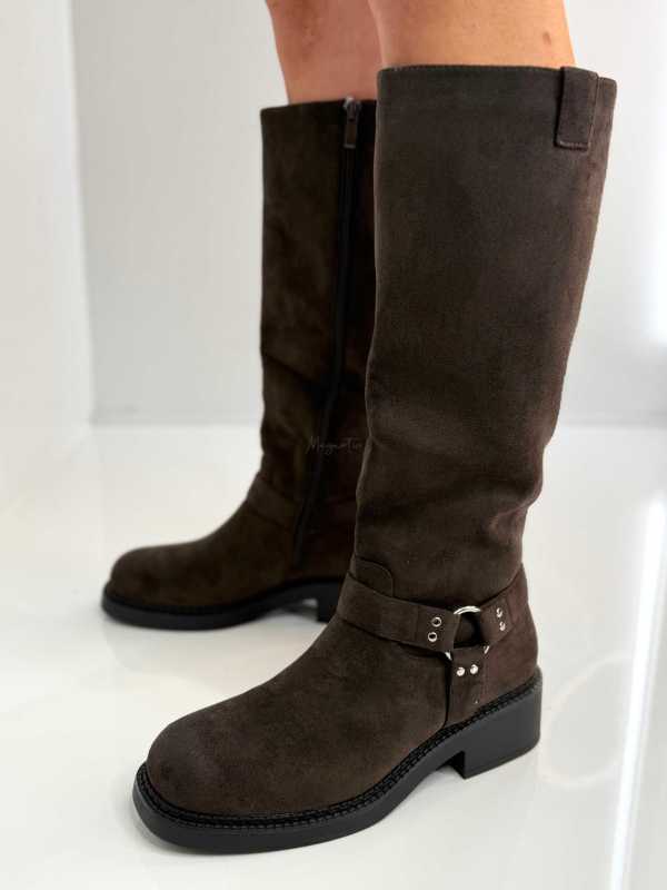 B702 Buty Kozaki Damskie Workery Zamszowe Czekolada