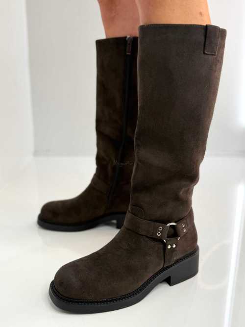 B702 Buty Kozaki Damskie Workery Zamszowe Czekolada