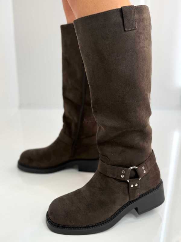 B702 Buty Kozaki Damskie Workery Zamszowe Czekolada