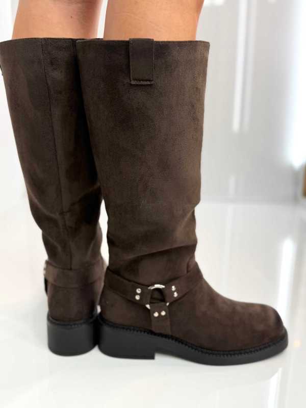 B702 Buty Kozaki Damskie Workery Zamszowe Czekolada