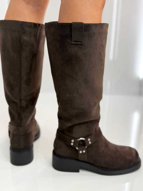 B702 Buty Kozaki Damskie Workery Zamszowe Czekolada