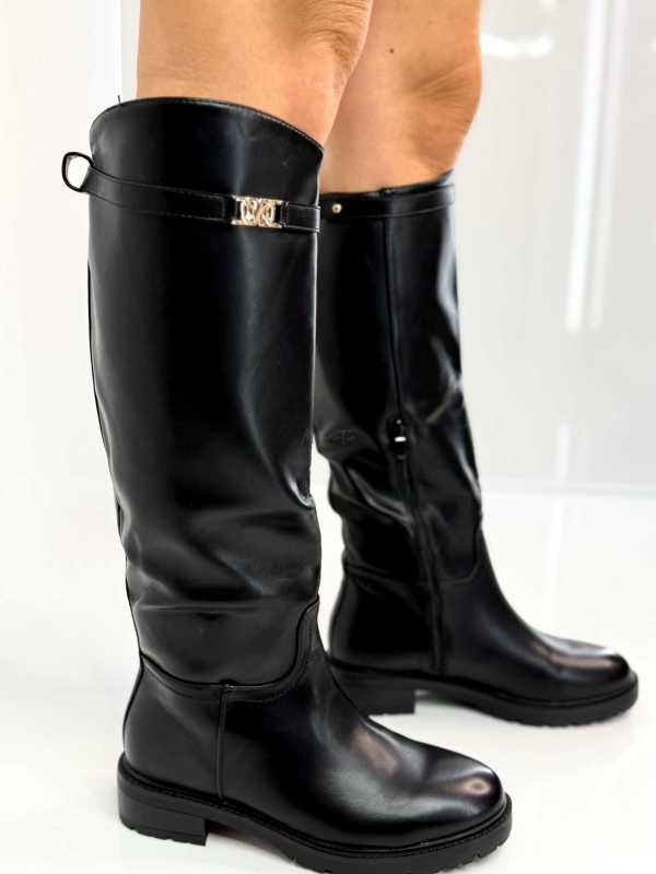 B002 Buty Kozaki Oficerki Damskie Ekoskóra Czarne