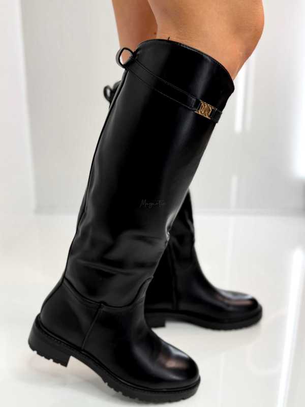 B002 Buty Kozaki Oficerki Damskie Ekoskóra Czarne