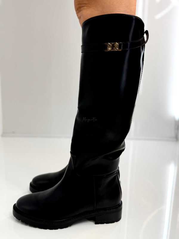 B002 Buty Kozaki Oficerki Damskie Ekoskóra Czarne