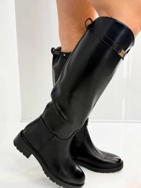 B002 Buty Kozaki Oficerki Damskie Ekoskóra Czarne