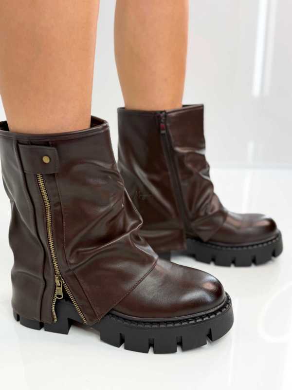B753 Botki Workery Damskie ZIP Czekolada