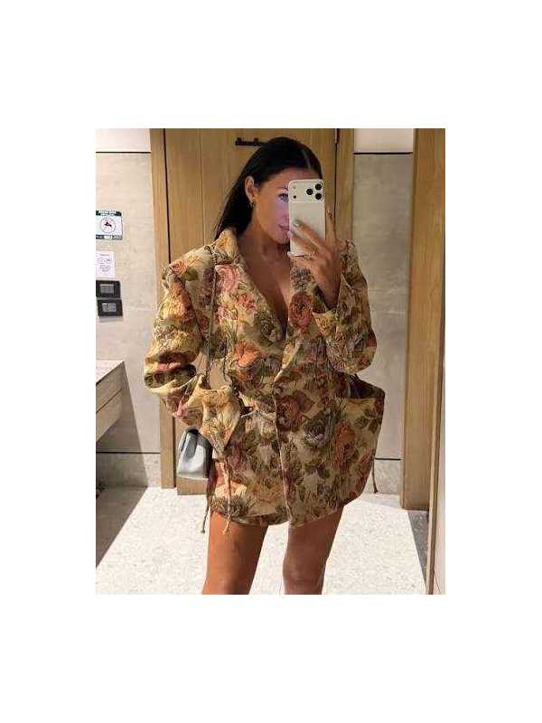 LM169 Marynarka Żakardowa Rosalia Premium Długa Żółta La Milla