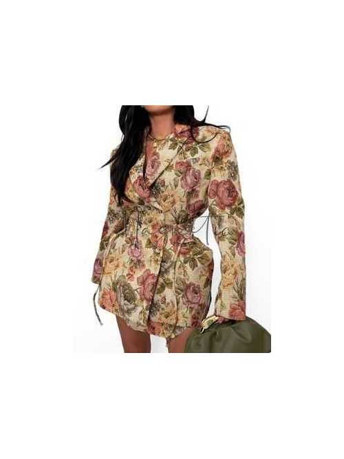 LM169 Marynarka Żakardowa Rosalia Premium Długa Żółta La Milla