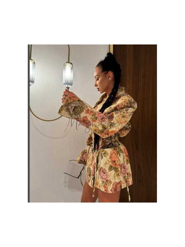 LM169 Marynarka Żakardowa Rosalia Premium Długa Żółta La Milla