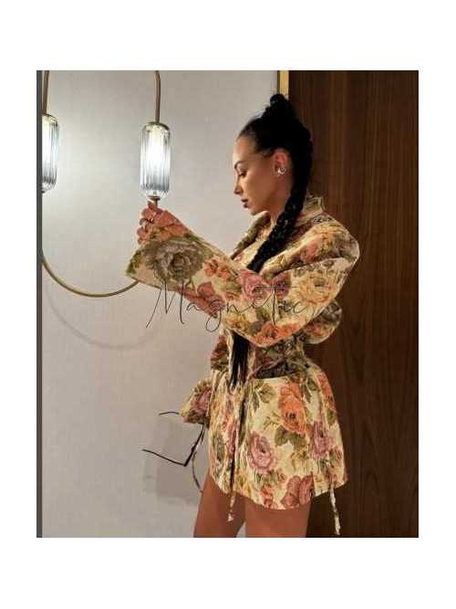 LM169 Marynarka Żakardowa Rosalia Premium Długa Żółta La Milla