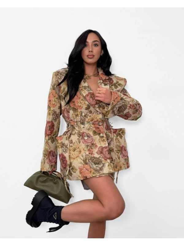 LM169 Marynarka Żakardowa Rosalia Premium Długa Żółta La Milla