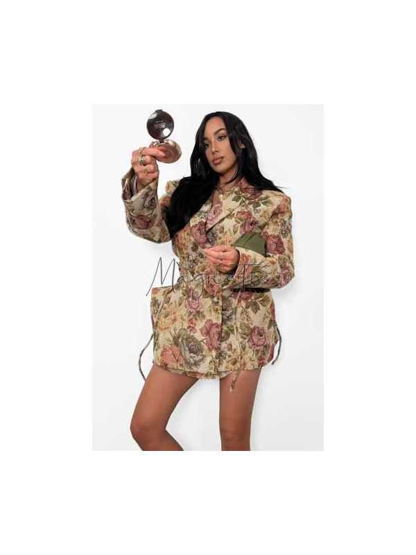 LM169 Marynarka Żakardowa Rosalia Premium Długa Żółta La Milla