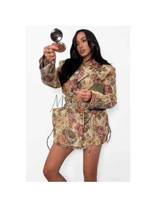 LM169 Marynarka Żakardowa Rosalia Premium Długa Żółta La Milla