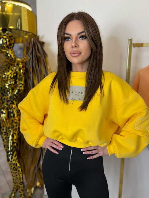 LC741 Bluza Damska Sportowa Oversize LaCoca Logo Zółta
