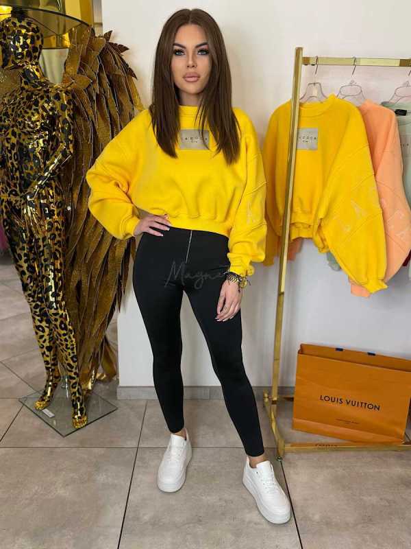 LC741 Bluza Damska Sportowa Oversize LaCoca Logo Zółta