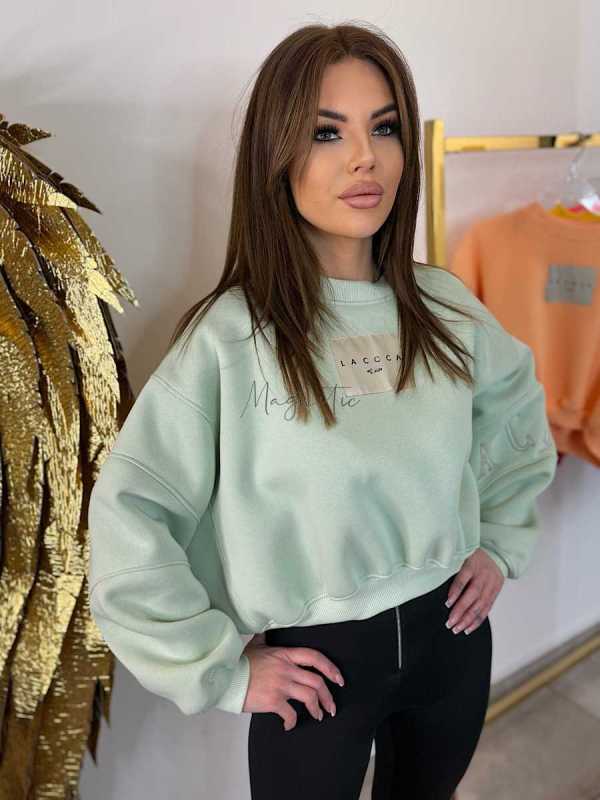 LC741 Bluza Damska Sportowa Oversize LaCoca Logo Pistacja