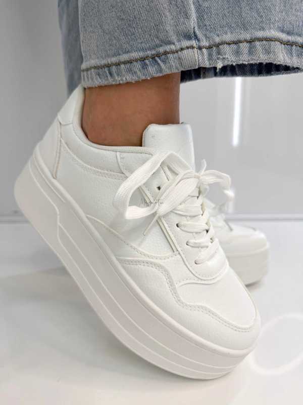 B155 Buty Sneakersy Damskie ADIDASY Białe na Wysokiej PLATFORMIE