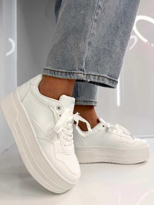 B155 Buty Sneakersy Damskie ADIDASY Białe na Wysokiej PLATFORMIE