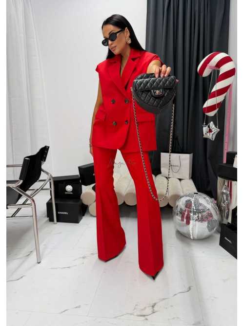 LM068 Eleganckie Spodnie La Milla Dzwony Czerwone