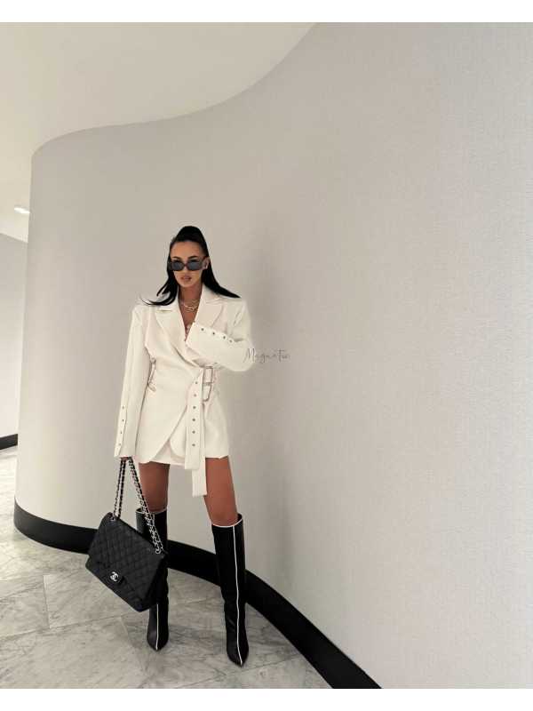 LM185 Elegancka Marynarka/Płaszczyk/Sukienka La Milla z Klamrą Ecru