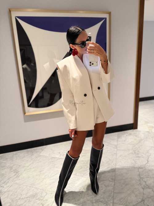 LM178 Elegancka Marynarka Damska La Milla Odkryte Ramiona Biala