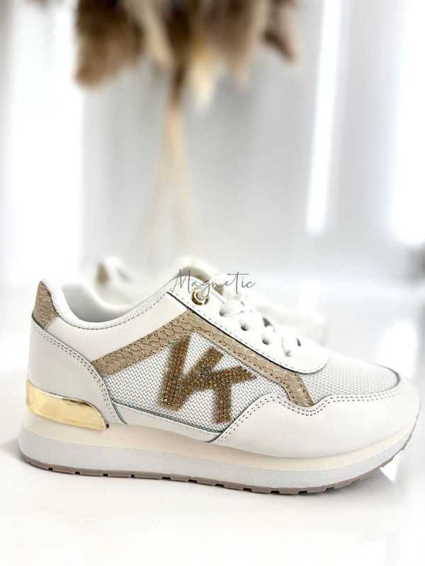 B205 Sneakersy Damskie Białe Adidasy Modne Buty Sportowe Złote Dodatki