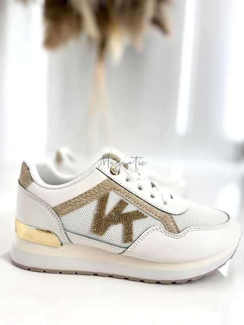 B205 Sneakersy Damskie Białe Adidasy Modne Buty Sportowe Złote Dodatki