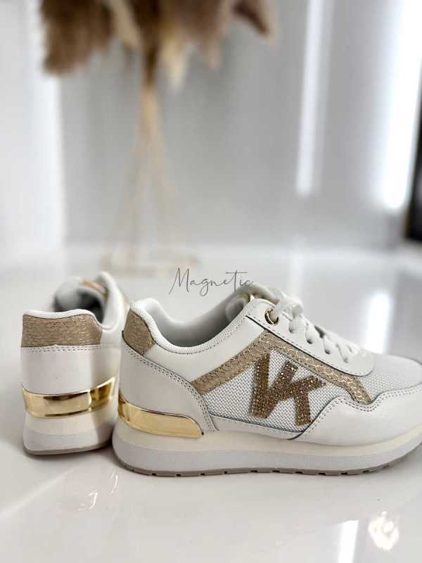 B205 Sneakersy Damskie Białe Adidasy Modne Buty Sportowe Złote Dodatki