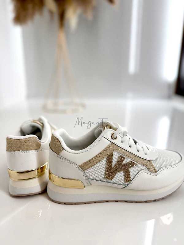 B205 Sneakersy Damskie Białe Adidasy Modne Buty Sportowe Złote Dodatki