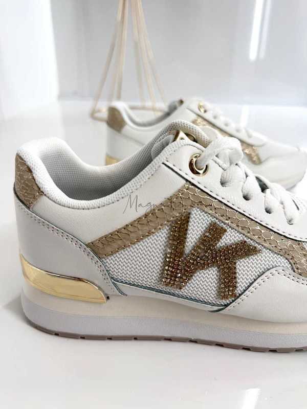 B205 Sneakersy Damskie Białe Adidasy Modne Buty Sportowe Złote Dodatki