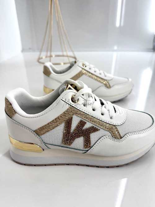 B205 Sneakersy Damskie Białe Adidasy Modne Buty Sportowe Złote Dodatki