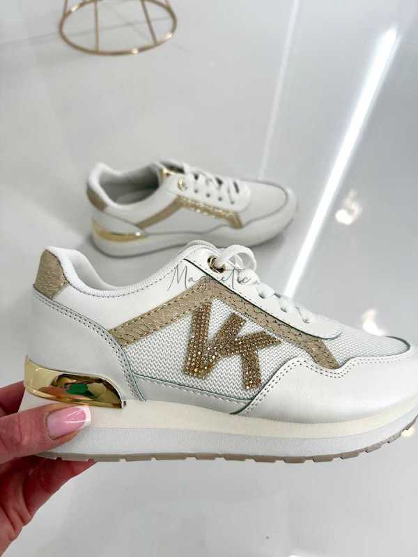 B205 Sneakersy Damskie Białe Adidasy Modne Buty Sportowe Złote Dodatki