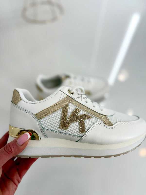 B205 Sneakersy Damskie Białe Adidasy Modne Buty Sportowe Złote Dodatki