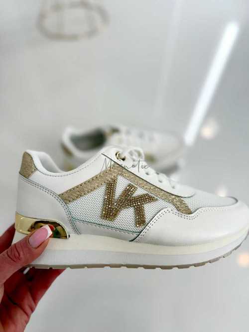 B205 Sneakersy Damskie Białe Adidasy Modne Buty Sportowe Złote Dodatki