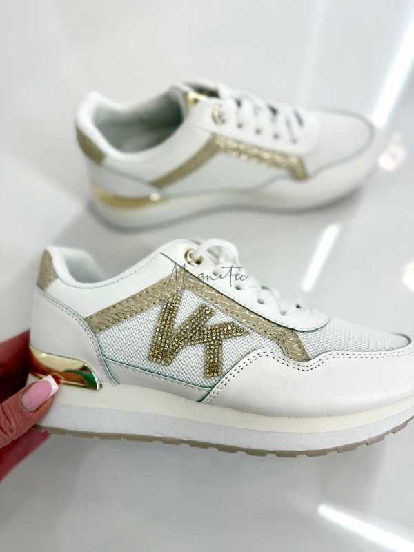 B205 Sneakersy Damskie Białe Adidasy Modne Buty Sportowe Złote Dodatki