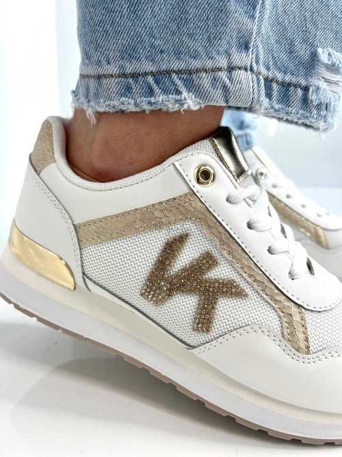 B205 Sneakersy Damskie Białe Adidasy Modne Buty Sportowe Złote Dodatki