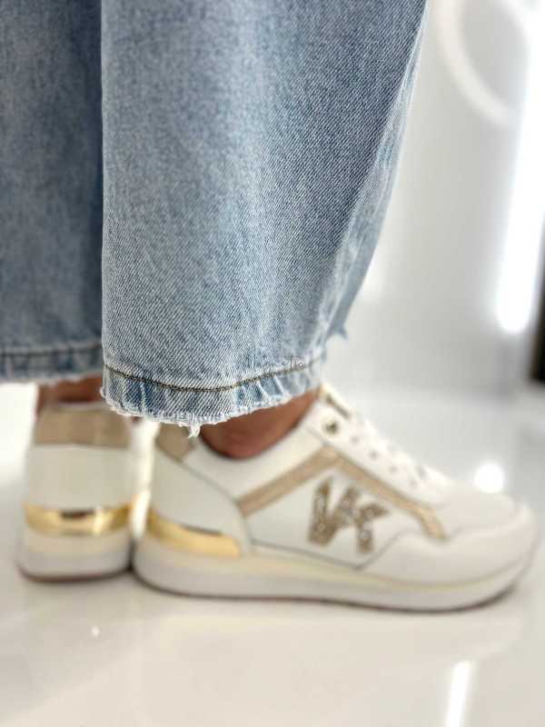 B205 Sneakersy Damskie Białe Adidasy Modne Buty Sportowe Złote Dodatki