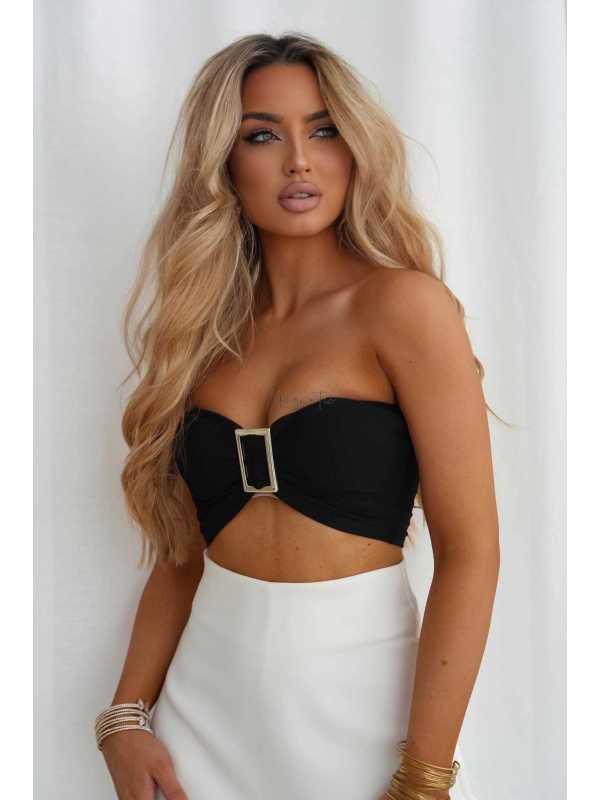 LM209 Top Opaska na Biust Gold Buckle Czarny