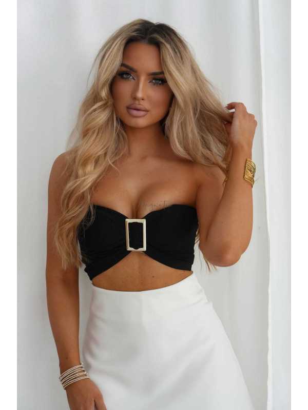 LM209 Top Opaska na Biust Gold Buckle Czarny