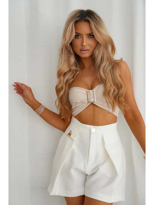 LM209 Top Opaska na Biust Gold Buckle Beżowy