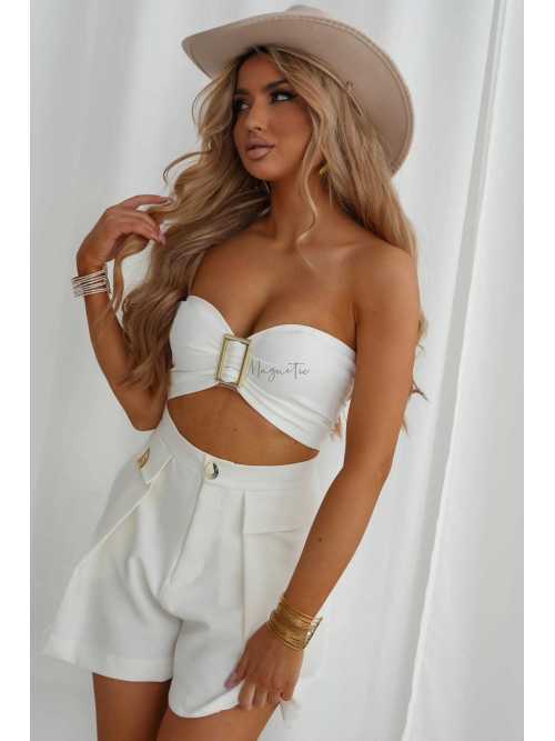 LM209 Top Opaska na Biust Gold Buckle Beżowy