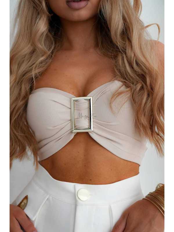 LM209 Top Opaska na Biust Gold Buckle Beżowy