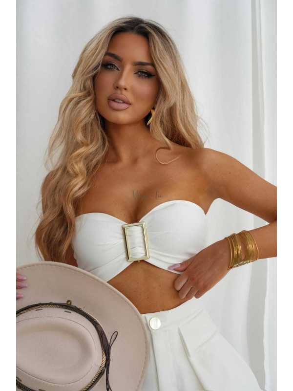 LM209 Top Opaska na Biust Gold Buckle Biała
